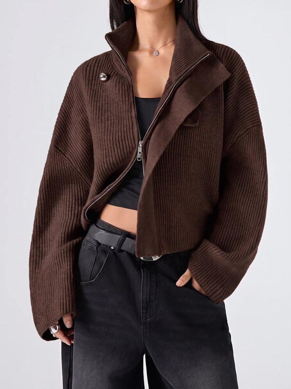 Chocolate Brown Casual Women's Cardigan - Picture 4 of 7